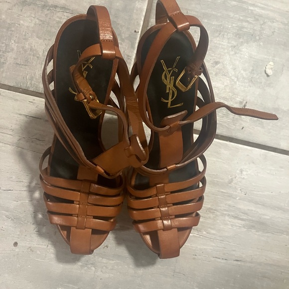 YSL Tan Strappy Sandals - Tribute Sandals - Picture 5 of 8